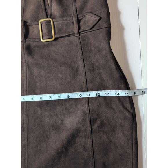 Forever 21 Brown Faux Suede Mini Dress S Belted Overall Y2K Retro Indie - Picture 9 of 15